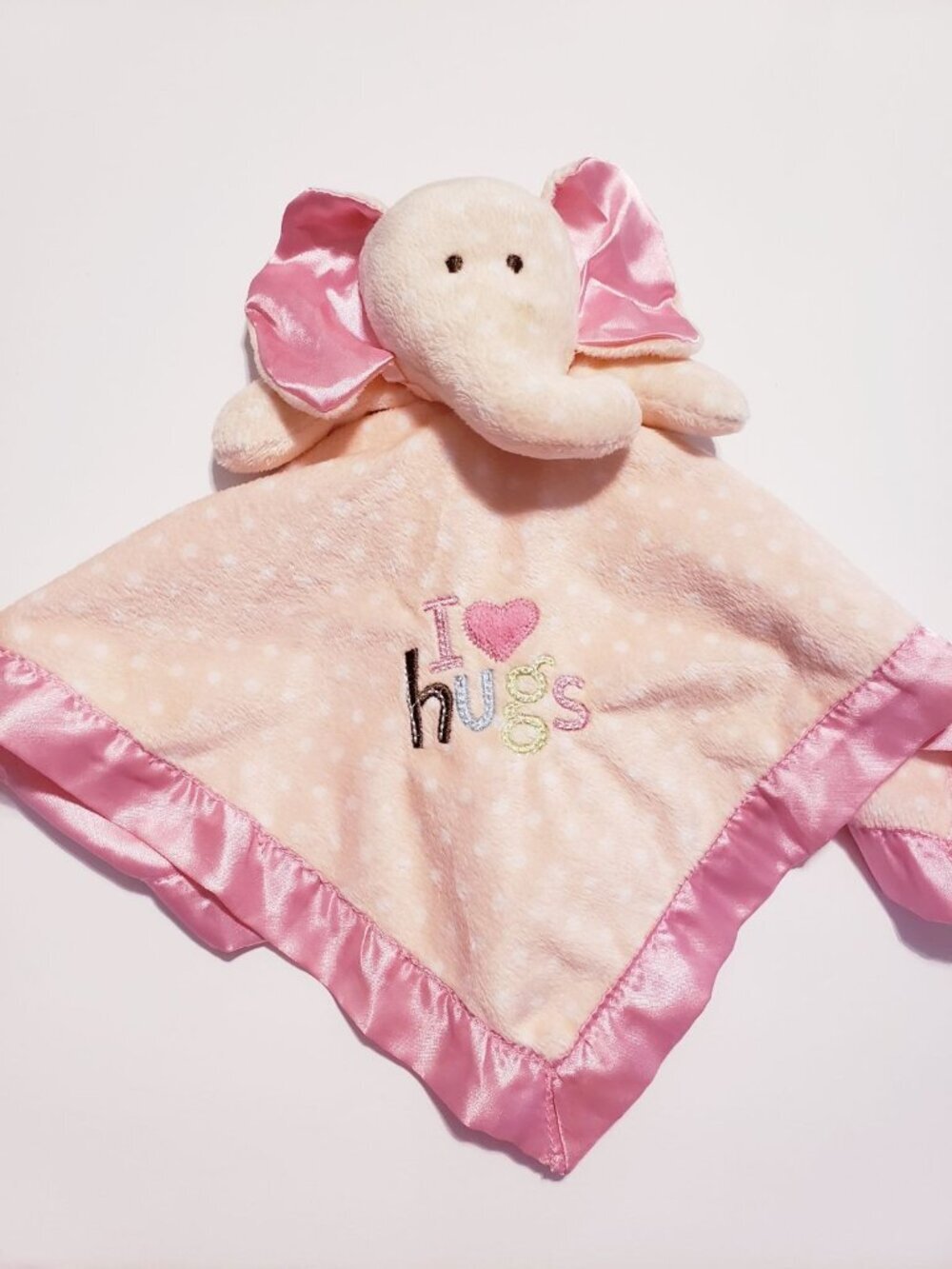Carter's Just One Year elephant rattle toy Baby girl lovey I love Hugs pink dots